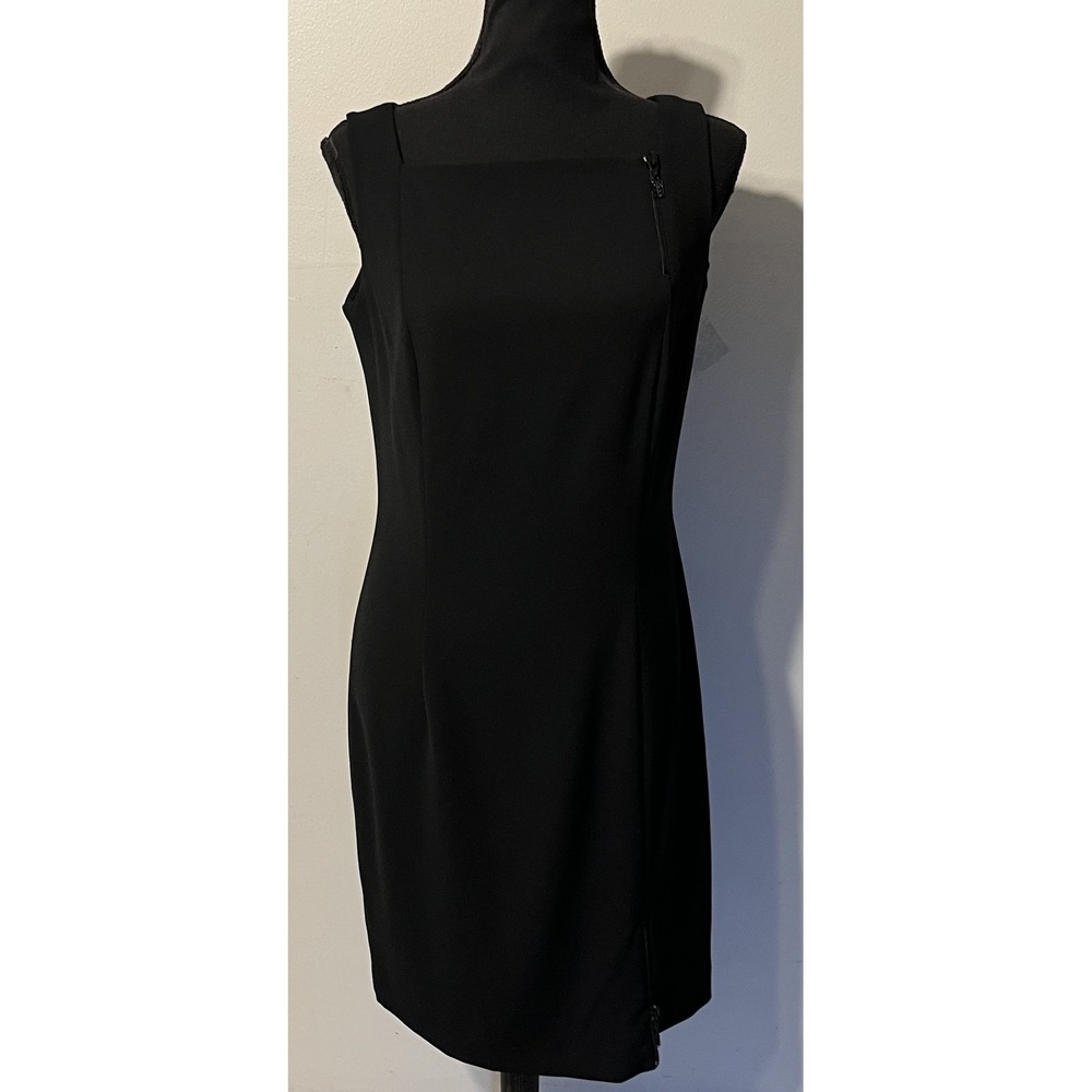 Spenser Jeremy Dress Womens 4 Black Sleeveless Square Neck Sheath Knee Length